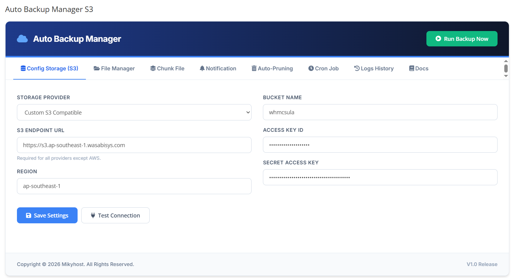 Modules Auto Backup Manager s3 WHMCS - Universal S3 Storage Integration