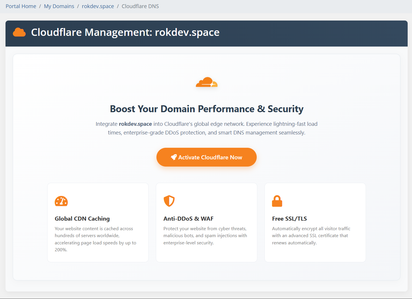 Modules Cloudflare DNS Pro WHMCS - 1-Click Activation Page That Educates Your Clients