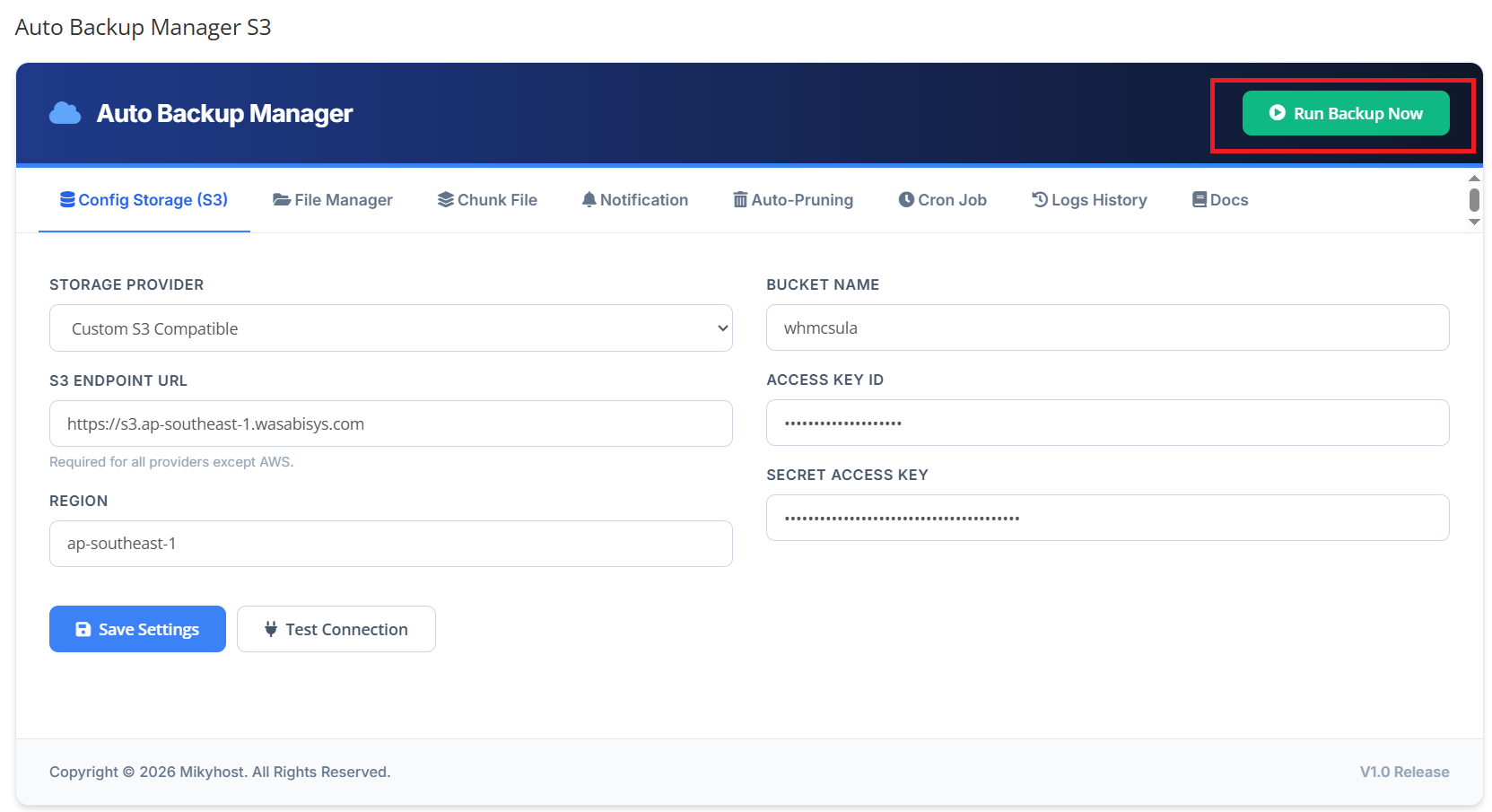 Modules Auto Backup Manager s3 WHMCS - On-Demand Backups
